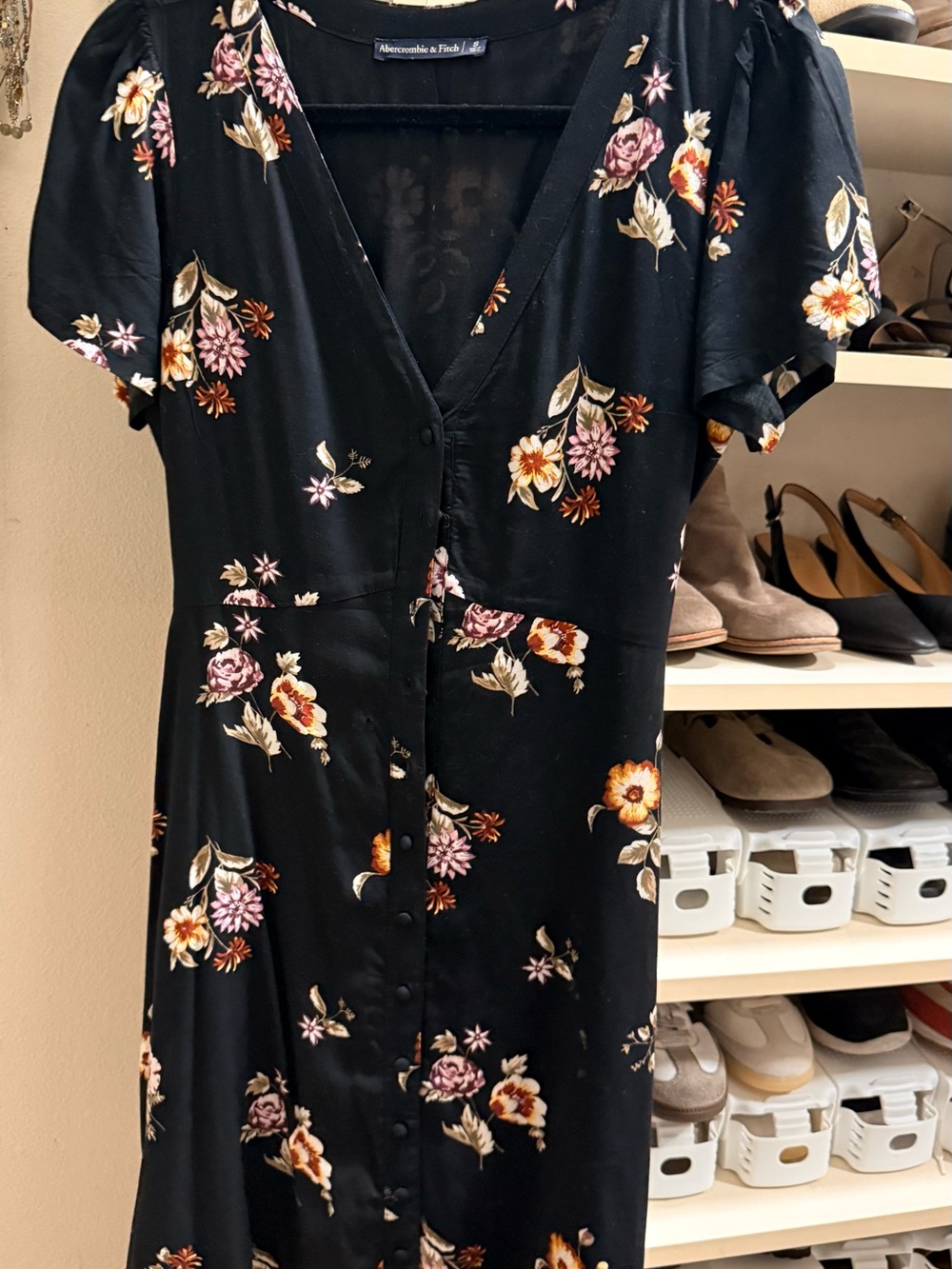 Abercrombie & Fitch Black Floral Button-Front Dress